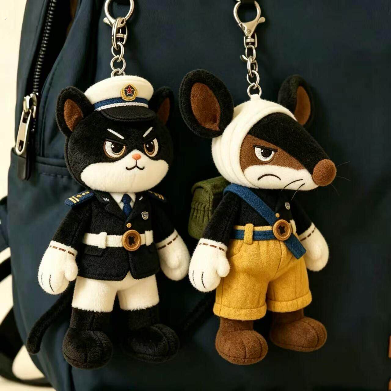 新品【警长捕鼠】黑猫警长一只耳朵鼠毛绒玩偶挂饰抖音小红书同款