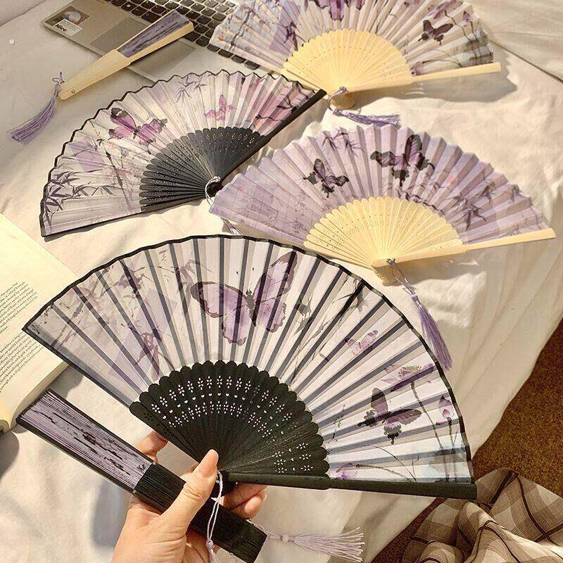 古风蝴蝶扇紫色水墨折扇温柔典雅拍照道具扇夏季马面扇流速蝴蝶扇