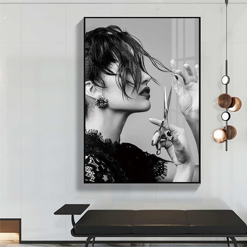 理发美发店墙面装饰画网红发型发廊挂画人物沙龙艺术背景墙上壁画