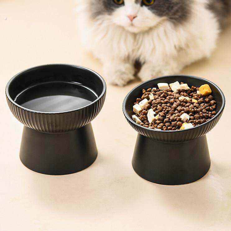 黑色猫碗陶瓷猫咪黑碗宠物防黑下巴猫食盆水盆狗食碗防打翻专用碗