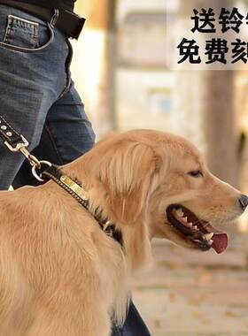 狗圈脖圈牛皮狗狗项圈刻字大中小型犬牵引绳结实狗绳子猫项圈铃铛