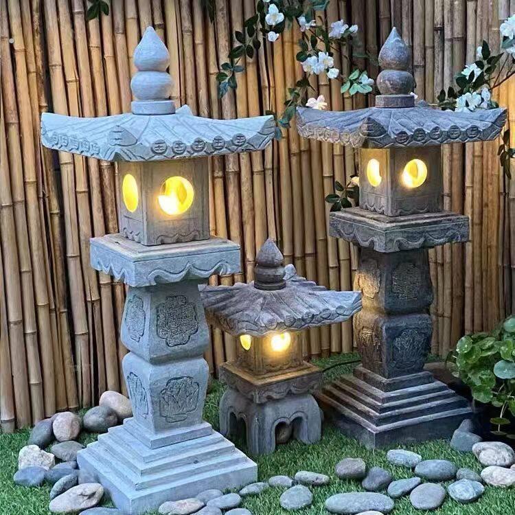 仿古庭院灯石灯日式园林摆件石头灯户外石板砖石灯庭院古风大门
