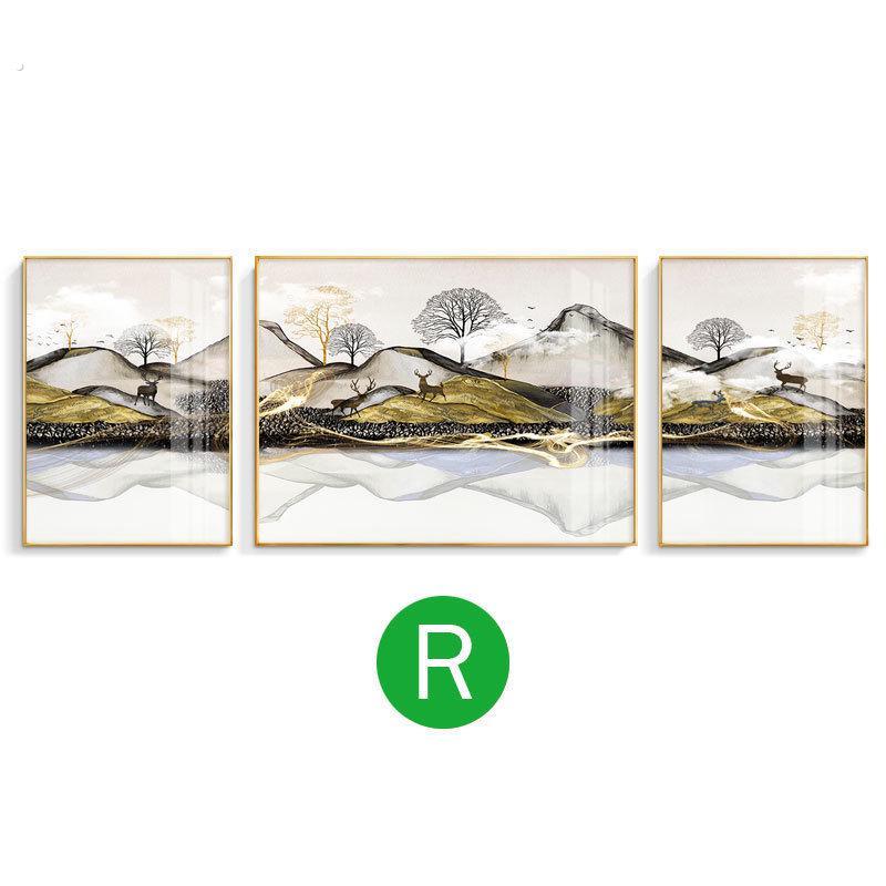客厅装饰画靠山背景抽象挂画山水轻奢墙画背有现代中式沙发三联画
