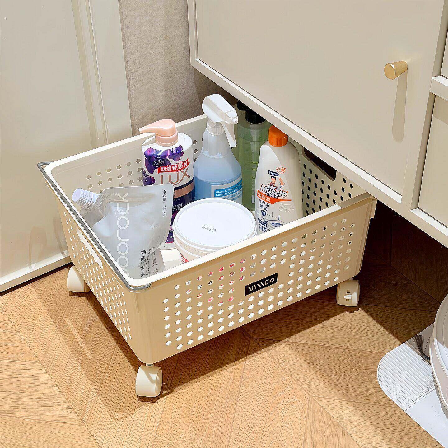 浴室柜下收纳筐脏衣篮家用大容量塑料洗漱清洁工具整理筐带轮子