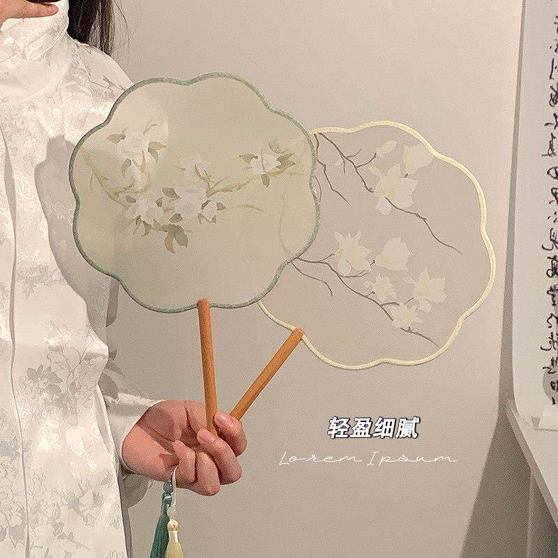 古风扇子团扇新中式长柄舞蹈专用拍照道具旗袍配饰国风夏天高颜值