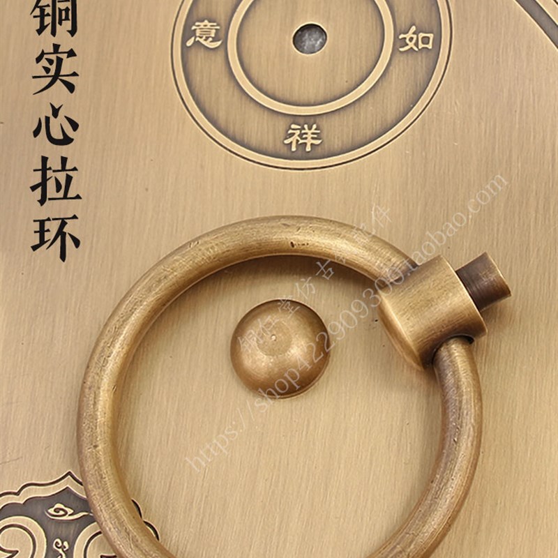 中式仿古纯铜大门门栓复古木门门锁明插销铜拉手双开门纯铜门把手