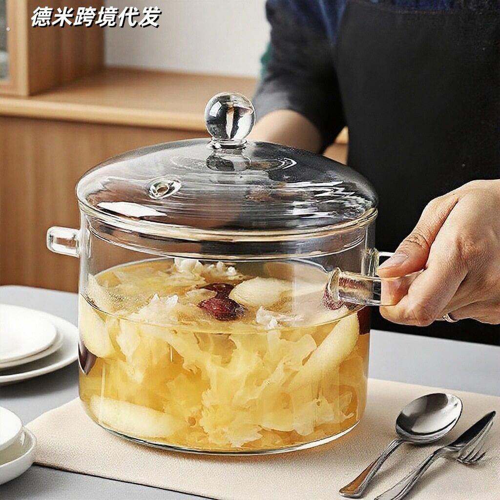 双耳煲汤炖锅高硼硅玻璃锅带盖子可黑晶炉养生煮锅宿舍泡面碗