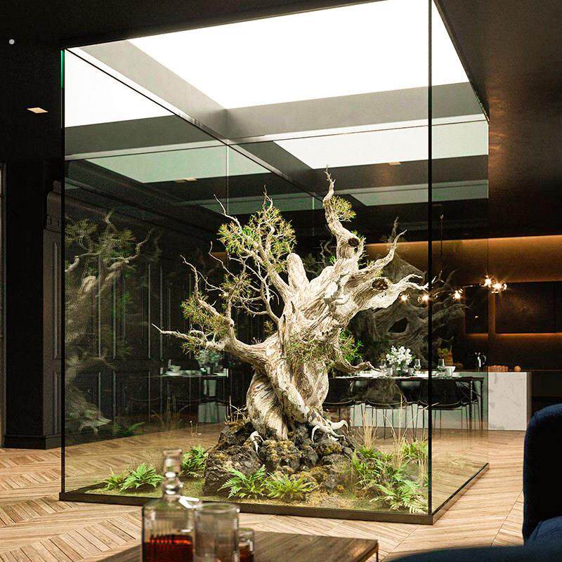 彷真植物枯木大型造景橱窗高级定制空间美化会所饭厅装饰绿植树干