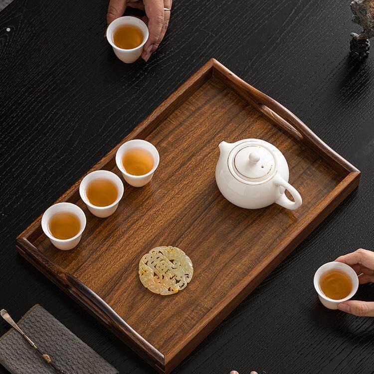 胡桃木托盘家用提手收纳盘长方形木质放茶水杯盘茶台茶盘日式商用