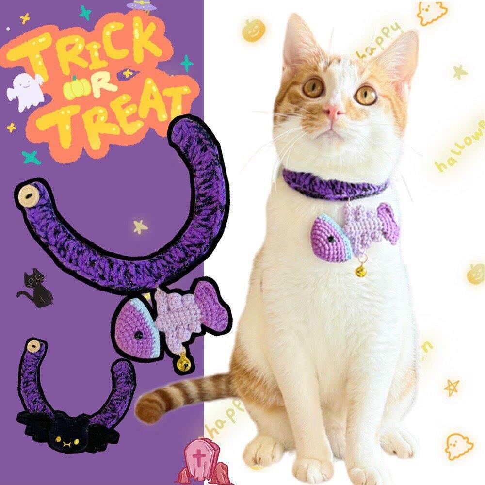 宠物万圣节项链 猫咪毛线项圈挂饰 狗狗氛围拍照道具蝙蝠饰品铃铛