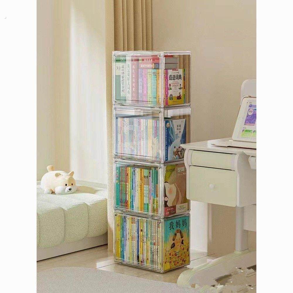 防尘亚克力透明书箱书籍收纳盒桌面可叠加家用学校宿舍放书杂物女