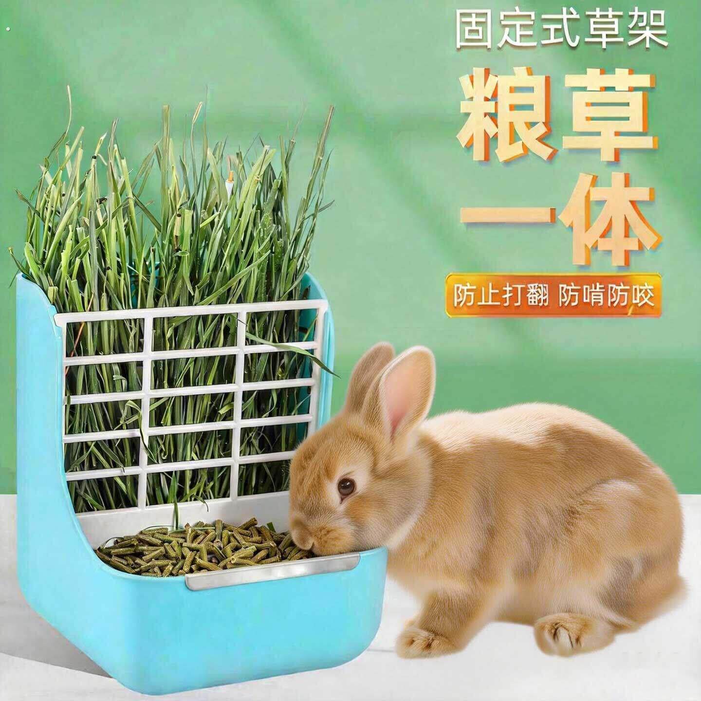 兔子草架防浪费兔粮防翻食盆二合一喂食器挂式侏儒兔龙猫防扒食槽