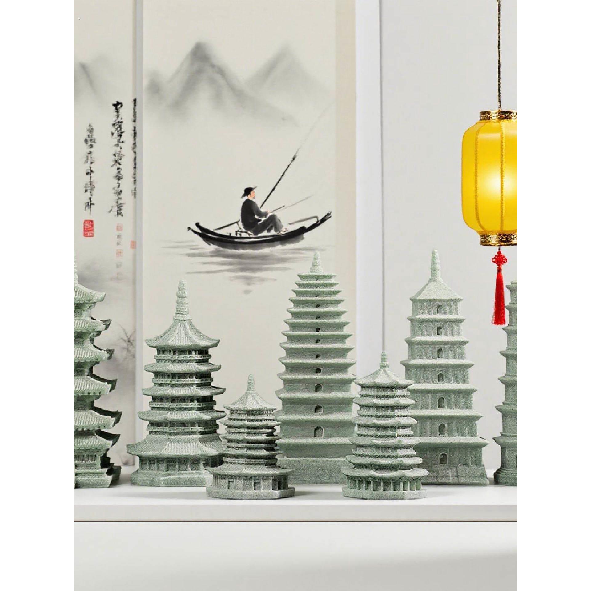 新中式青砂石仿真历史古塔小摆件家居客厅书房茶桌庭院景观装饰品