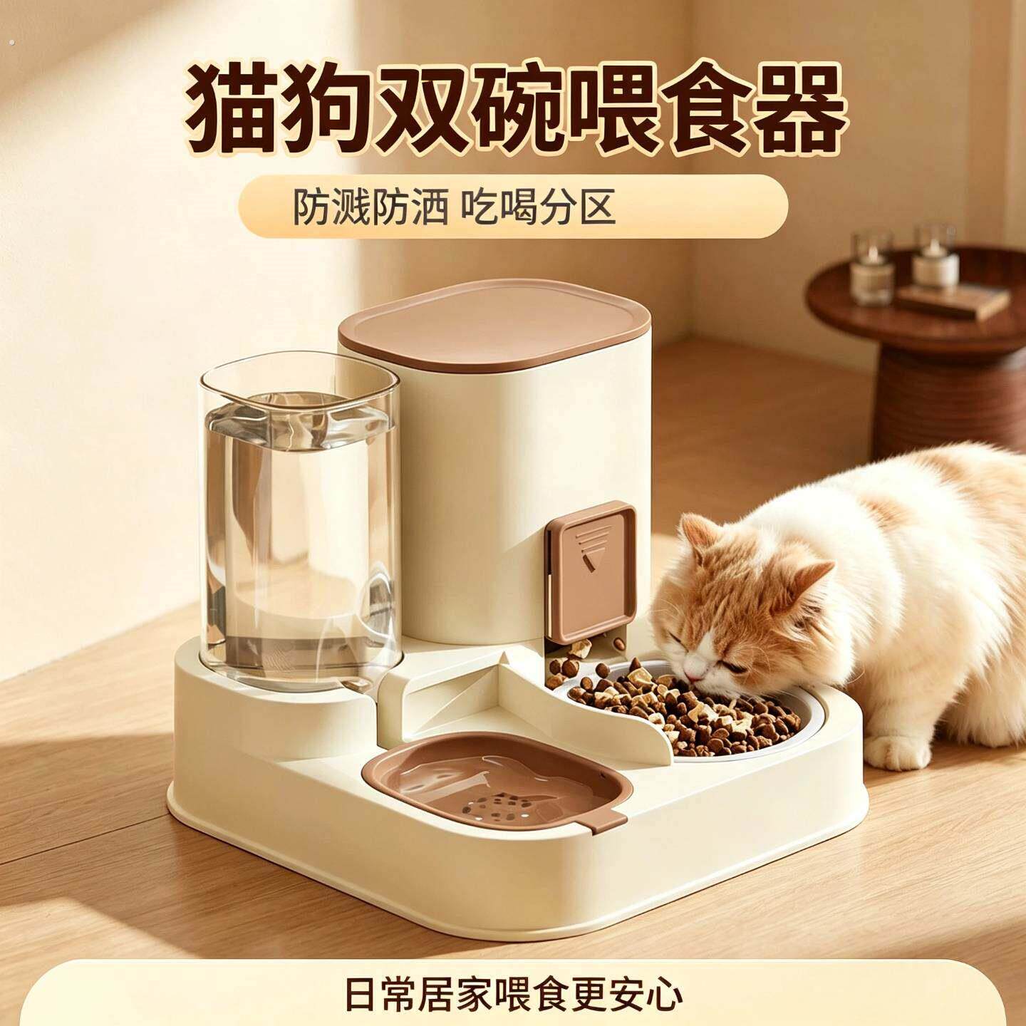 猫碗饮水二合一不插粮狗粮喂猫全自动喂食器猫咪饭碗用品
