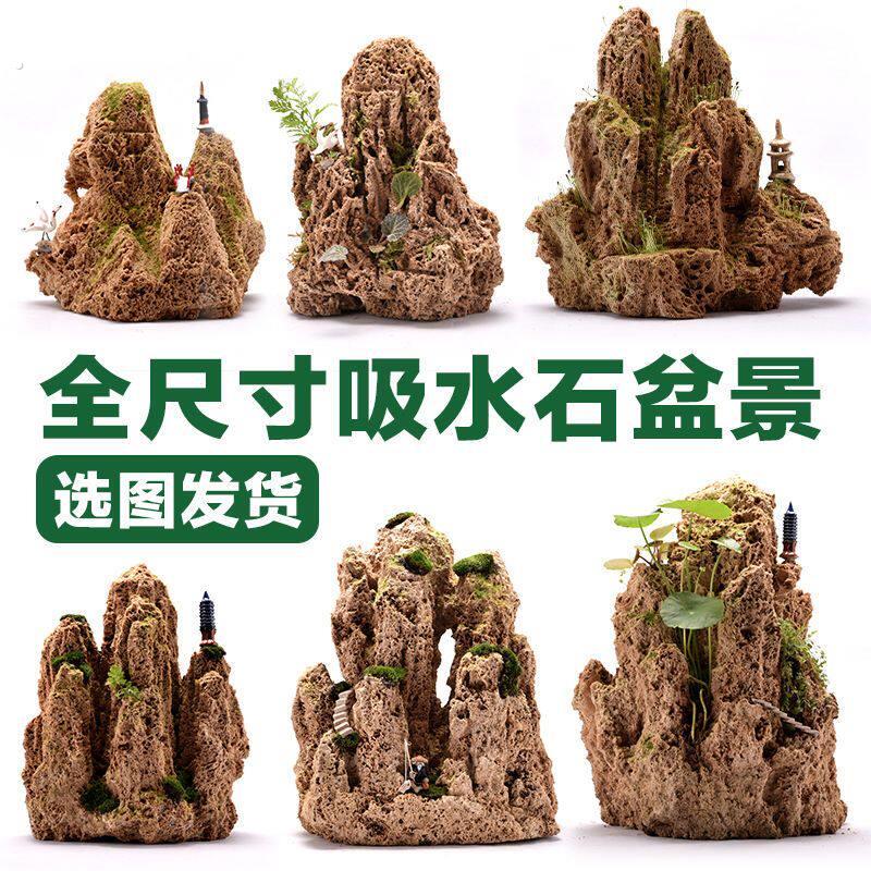 小型石头石微景观吸水原石天然盆景装饰摆饰上水奇石假山观光石造