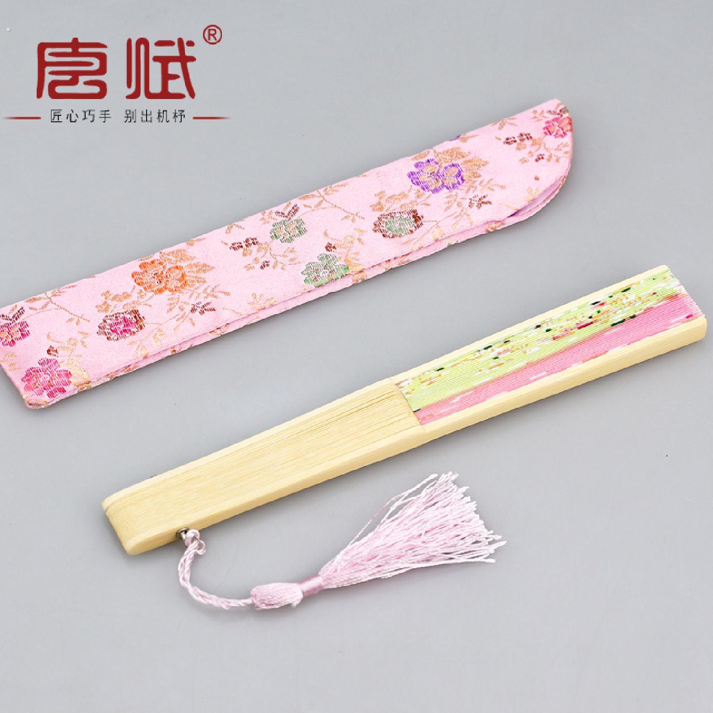 丝绸古风扇子流苏折扇汉服女式随身绢布全竹中国风特色礼物送老外