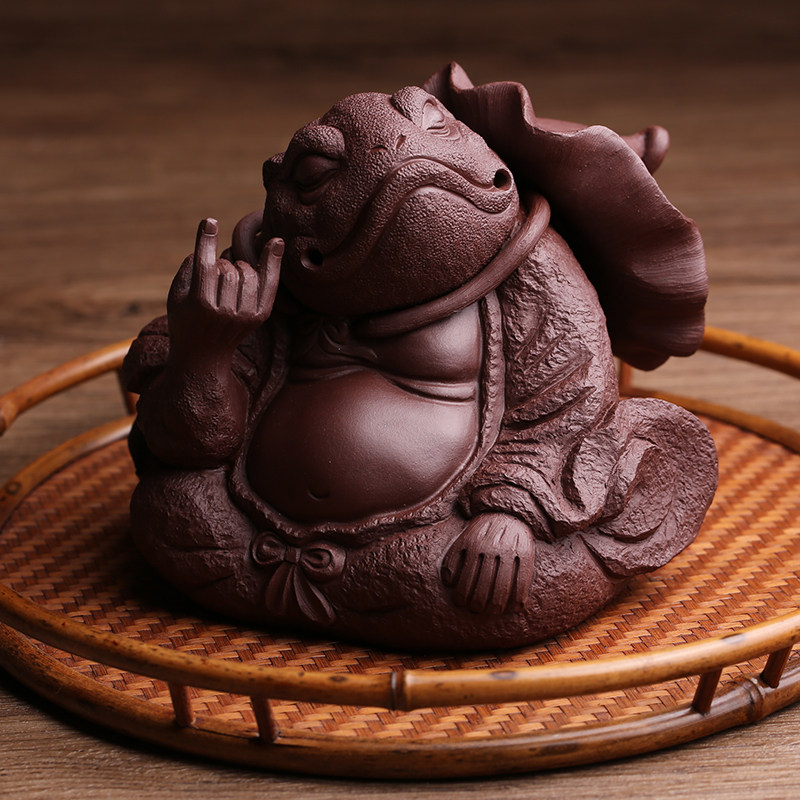 宜兴紫砂茶宠摆件招财逍遥金蟾仙人禅意全手工茶桌装饰茶玩可养
