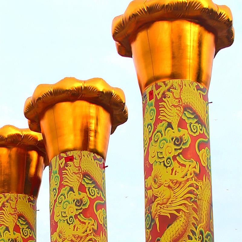 中华团结柱金色灯笼红色立柱盘龙柱金球柱夜光婚庆广告充气模拱门