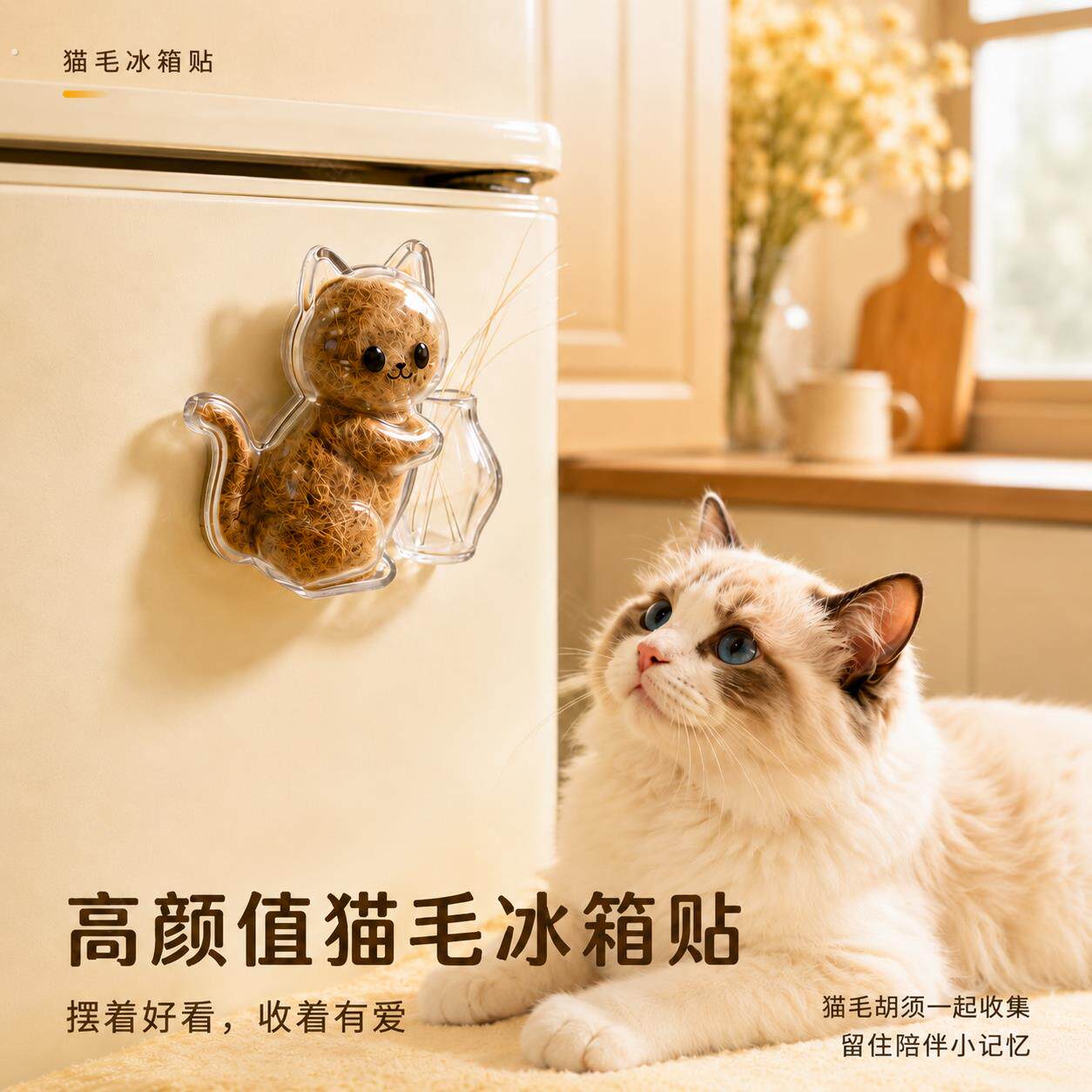 猫毛收集冰箱贴猫咪胡须收纳宠物毛发纪念留念猫胡子收集猫毛挂件