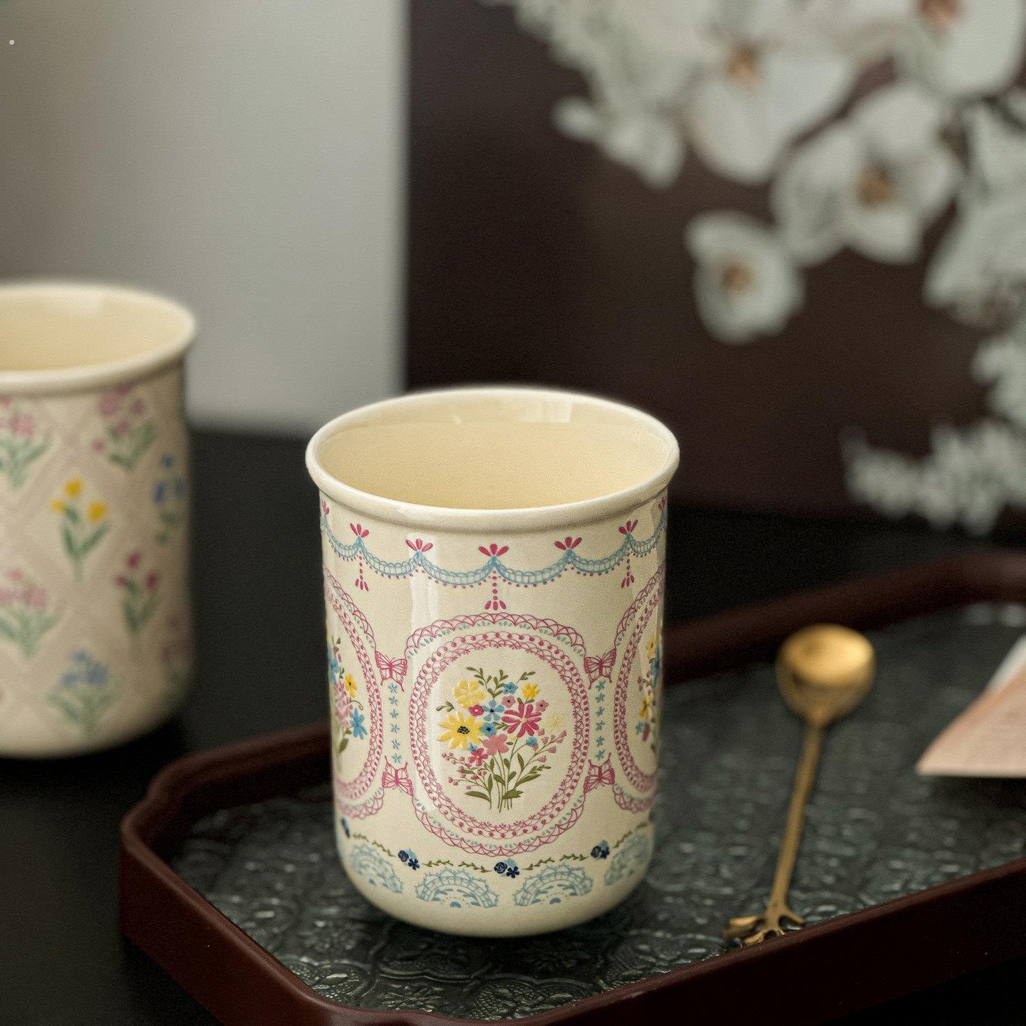 女神节礼物家用陶瓷杯子马克杯复古法式杯子陶瓷中古咖啡杯茶杯