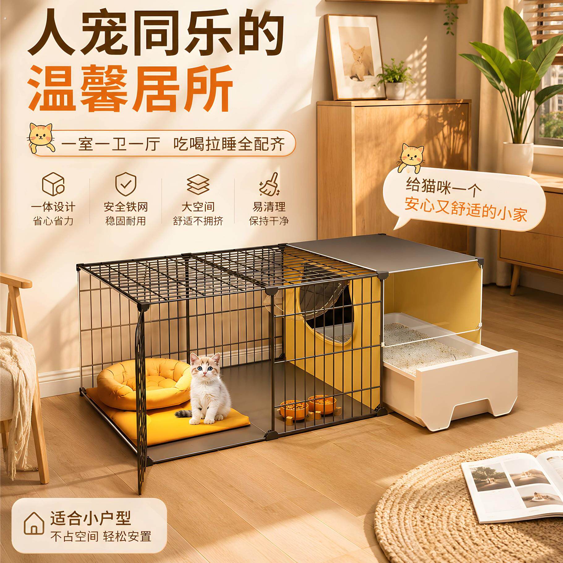 小猫笼子家用不占地带厕所一体猫舍猫窝一室一厅一卫新型专用别墅