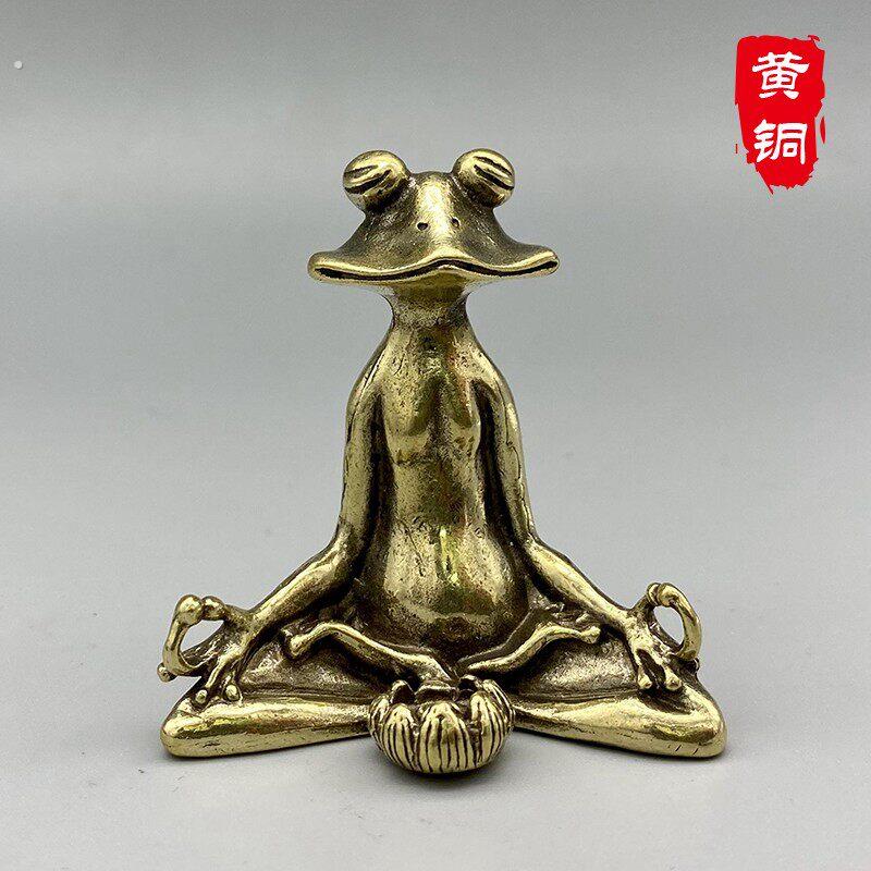 纯黄铜办公桌面小摆件古青蛙香插铜茶宠饰品实心工艺礼品手把玩件