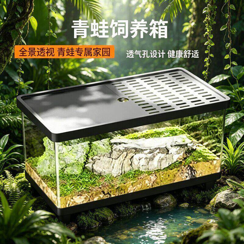 青蛙饲养箱爬宠蜥蜴假山守宫饲养盒亚克力寄居蟹蜘蛛蜥蜴透明高清