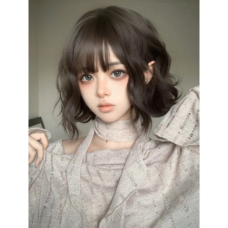 黑色短卷发羊毛卷彩色假发短发女网红全头套齐肩发自然jk女团