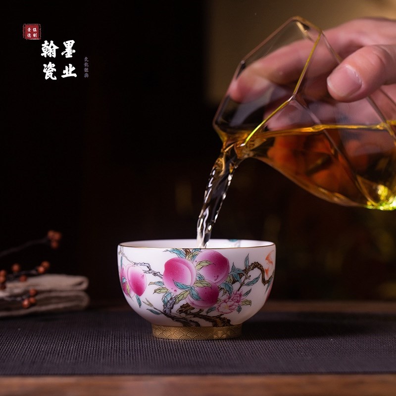 景德镇羊脂白玉瓷器九桃主人杯大容量个人专用茶杯子茶具家用送礼