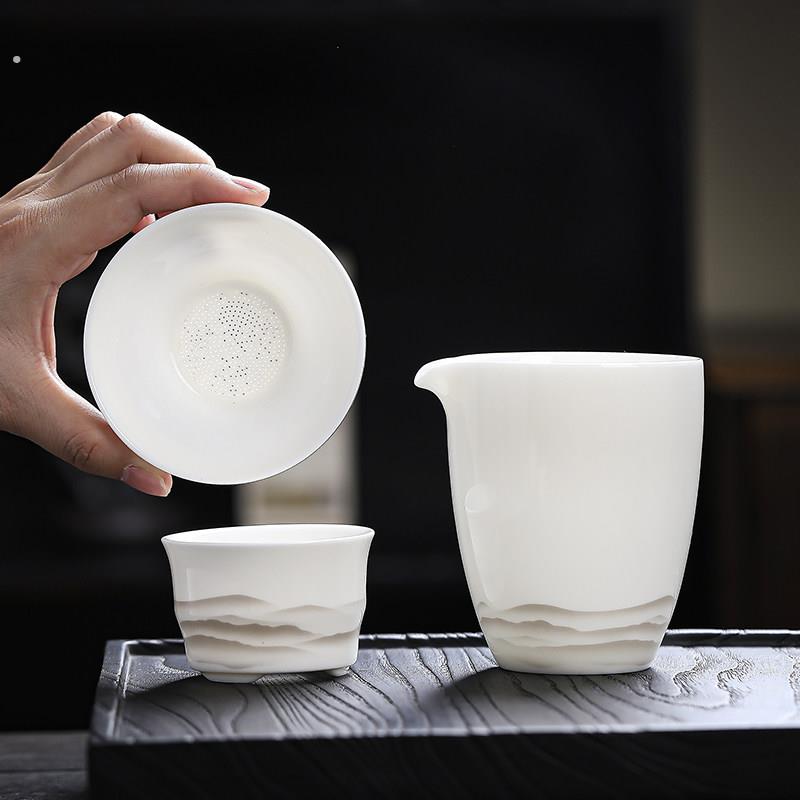 羊脂玉陶瓷公道杯茶海匀杯分茶器茶杯水墨白瓷过滤茶组茶水分离漏