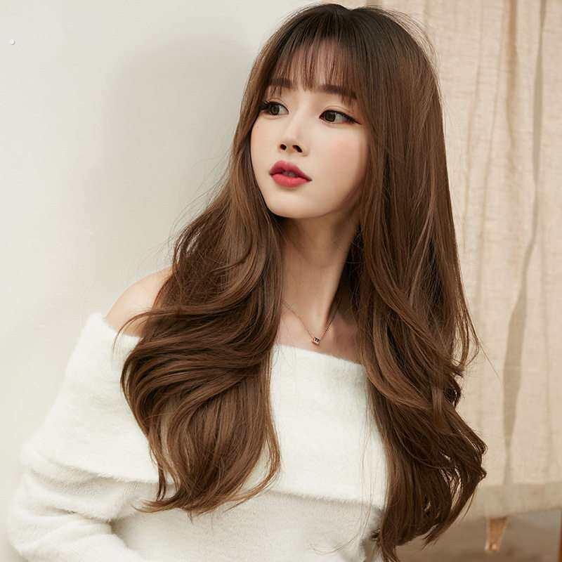 新式假发女长卷发全头套蓬松自然卷发狗啃刘海整顶发套一件