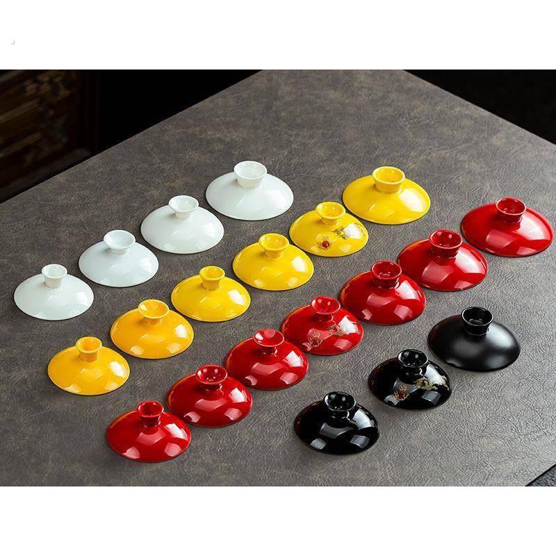 白瓷盖碗茶杯单盖子配件白红黑黄三才盖碗盖子盖碗盖子茶具零配
