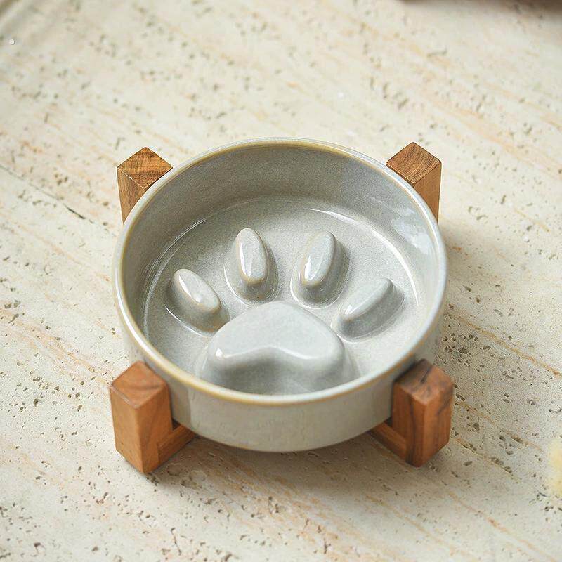 日式窑变陶瓷宠物猫碗狗碗中型犬狗狗幼犬慢食碗木架防噎缓食碗防