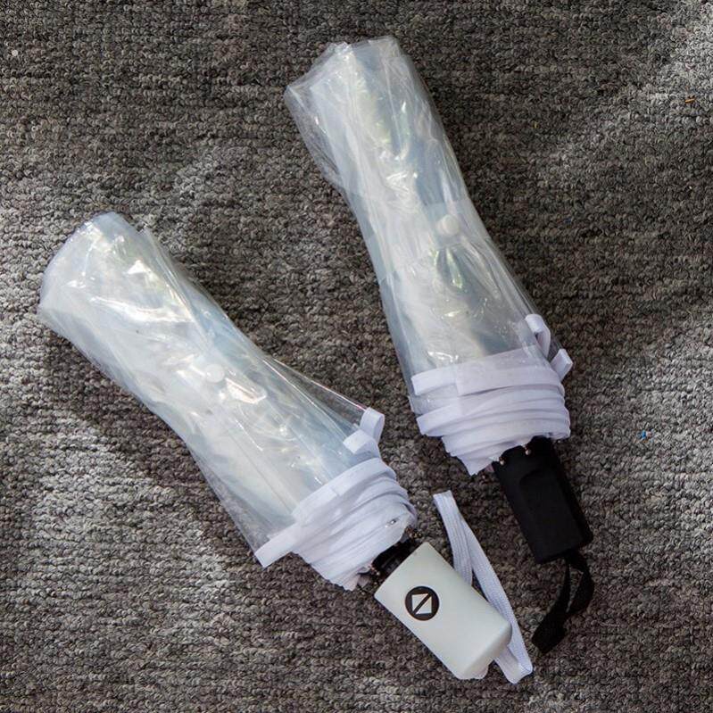 木柄轻奢透明可折叠全自动雨伞三折伞折叠伞复古风道具网红小清新