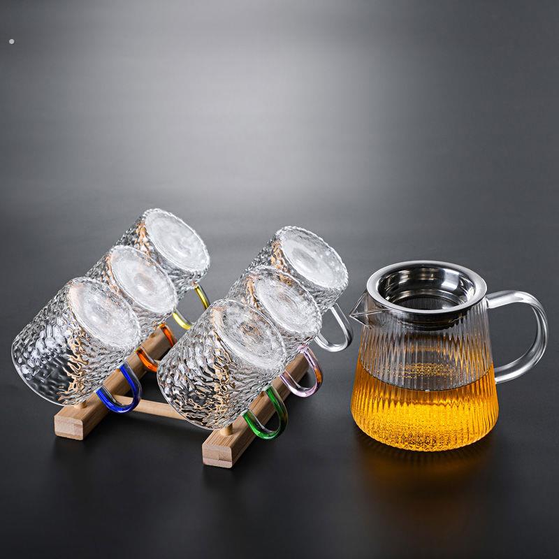 耐高温加厚带把日式玻璃小茶杯耐热家用锤纹功夫茶具套装透明杯子