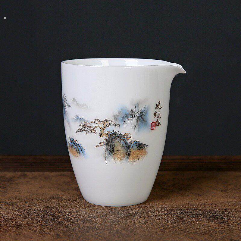 冰种玉瓷山水公道杯茶水分茶器家用陶瓷不烫手茶海公杯茶具零配件