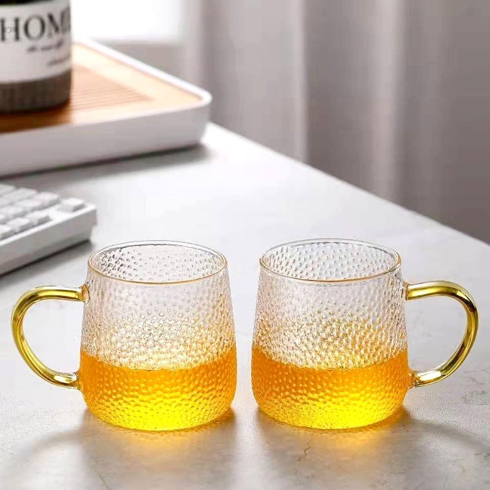 玻璃杯耐高温带把手家用泡茶高硼硅锤纹贵妃杯办公室水杯创意杯子