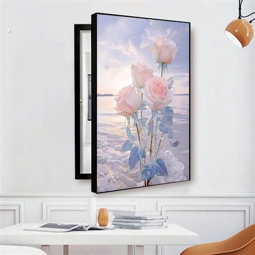 治愈系简约客厅电表箱装饰画 画竖款大气高级感遮挡挂画 画总开