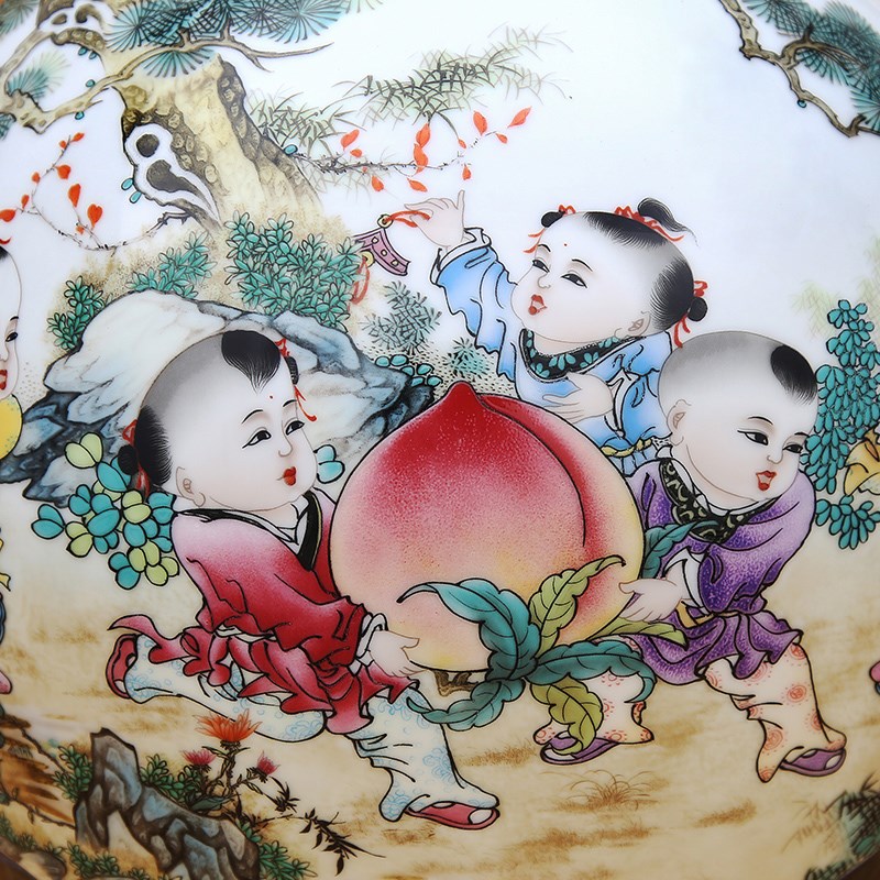 傲世瓷业 景德镇陶瓷器仿古粉彩童子两面绘石榴瓶