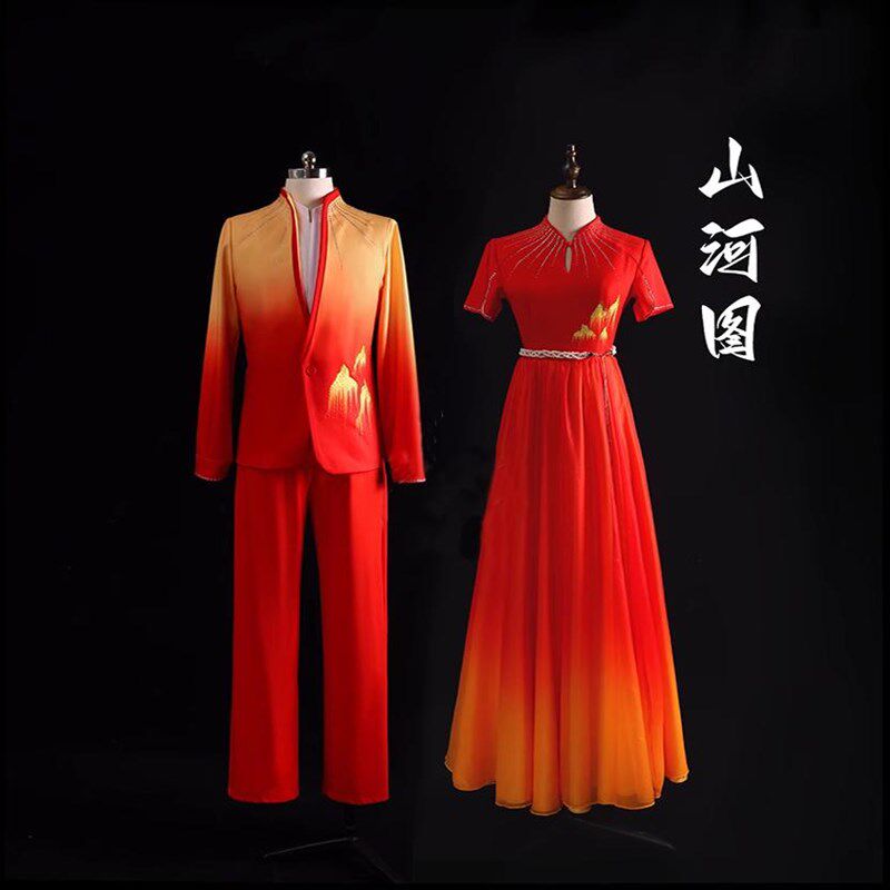 成人大合唱演出服女长裙中学生诗歌朗诵红歌比赛表演服装指挥礼服