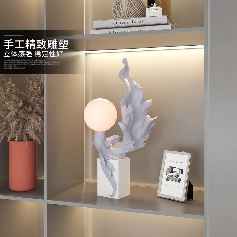新中式锦鲤客厅摆件酒柜装饰品电视柜玄关轻奢时尚灯乔迁新居礼品