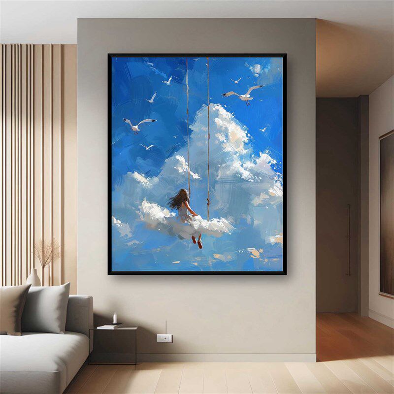 天空云朵治愈系卧室客厅装饰画床头壁画空白墙挂画摆画油画高级感
