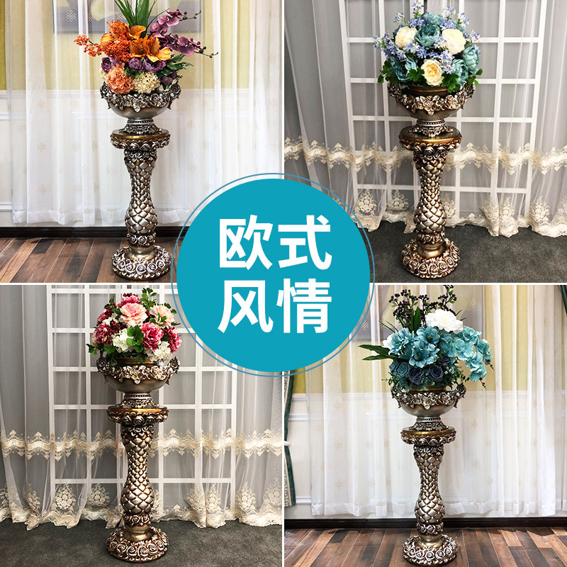 欧式落地大花瓶客厅摆件罗马柱北欧大号花瓶干花插花套装家居装饰