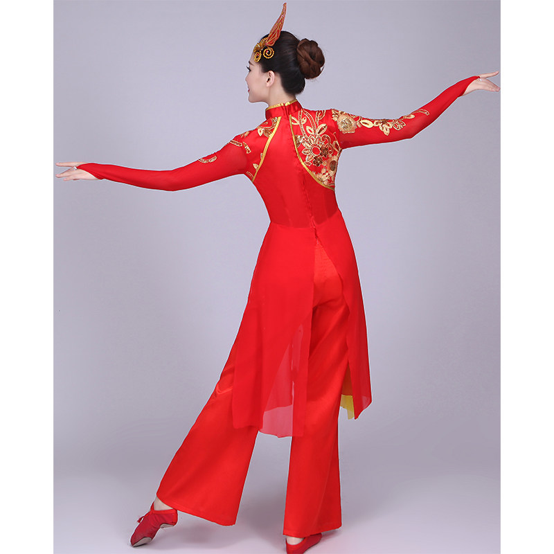 秧歌服演出服2021新款腰鼓舞套装民族古典舞蹈服装中国风广场舞女