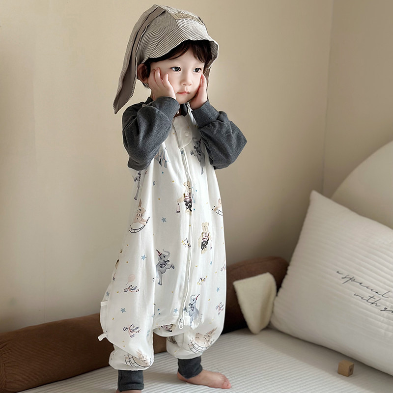 秋季新品婴儿睡袋宝宝六层竹棉纱布分腿防踢被可调节扣有脚兜可包