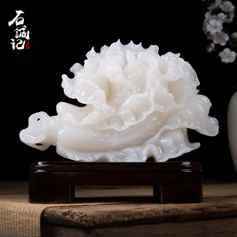 石诚记天然玉石白菜摆件乔迁家居客厅装饰品办公室摆设开业礼品