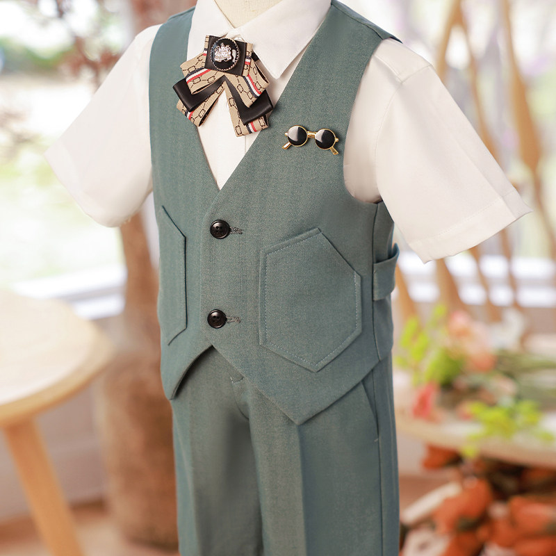 儿童西装马甲套装2022新款秋季男童宝宝抓周礼服小西服一周岁生日