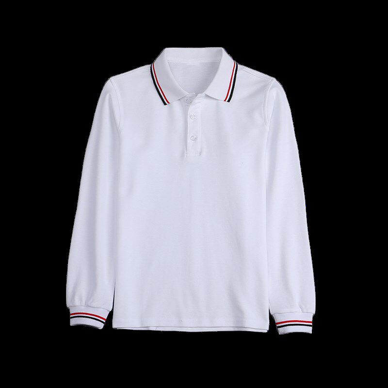 儿童白色t恤长袖薄中大童男童班服女童春秋打底衫学生校服POLO衫