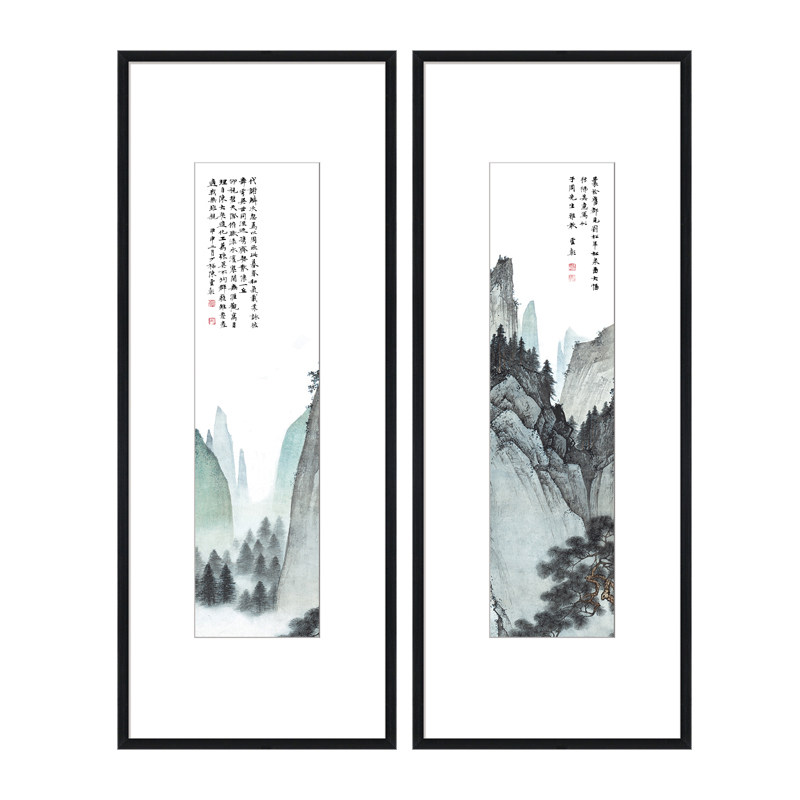 新中式水墨装饰画古典三联玄关壁画竖版样板间山水挂画过道墙面画