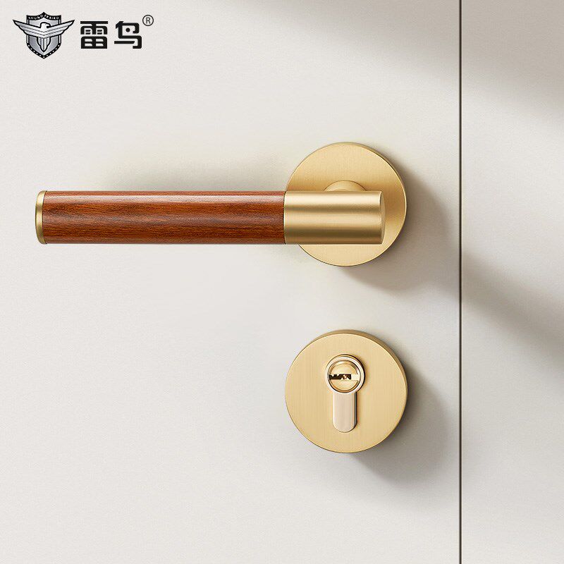 雷鸟美式桃木复古门把手黄铜卧室通用轻法式分体房间门锁中古执手